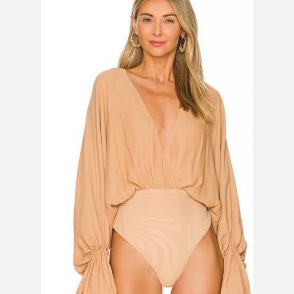 NBD Tan Plunge Bodysuit